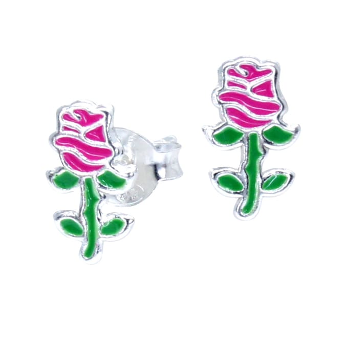 Joy|S - Zilveren roze roos oorbellen - 5 x 9 mm