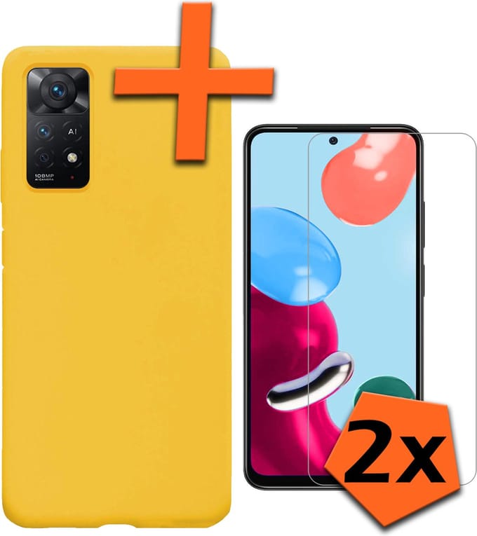 Hoes - Met 2x Screenprotector - Geschikt voor Xiaomi Redmi Note 11 - Sterk & Shockproof - Back Cover - Siliconen Case - Telefoon Hoes - Geel