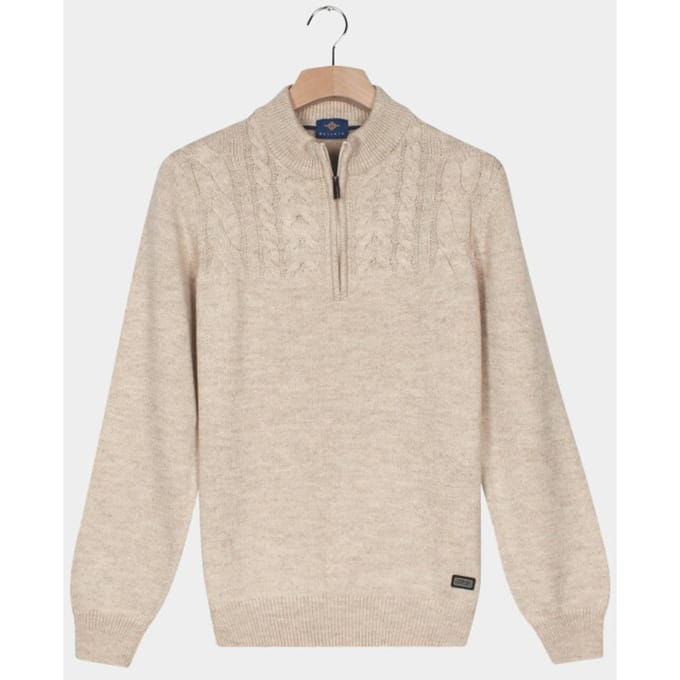 Baileys Trui Half Zip Single Stitch Top Front Cable Design Marshmallow / male