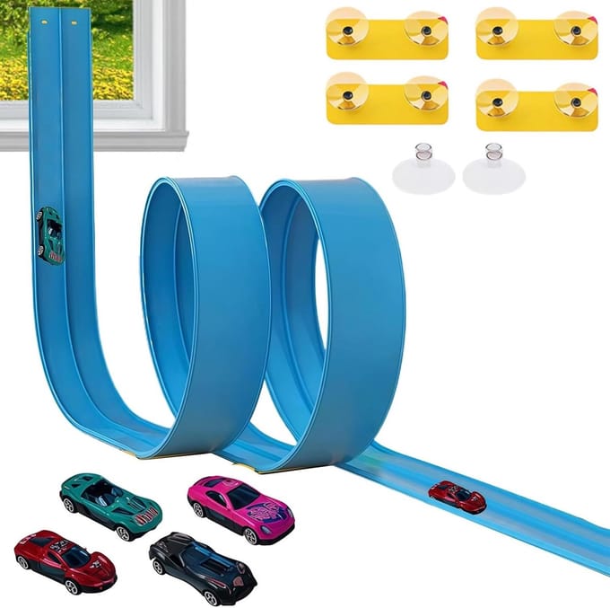 Flexibele Racebaan - Buigzame Baan - Samen Spelen - Met Zuignappen - 45 Meter - Blauw