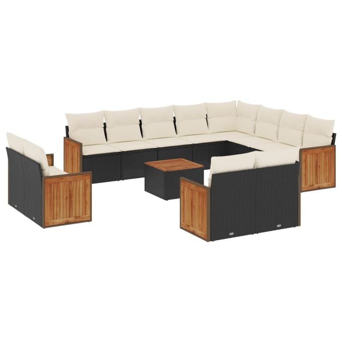 vidaXL - 13-delige - Loungeset - met - kussens - poly - rattan - zwart