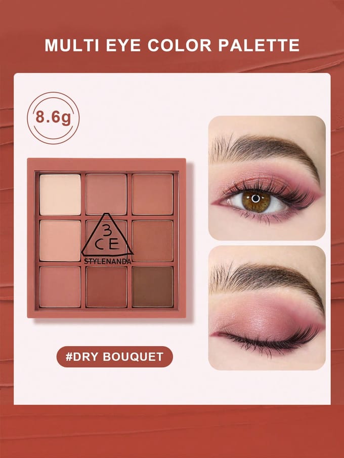 Palette d'ombres à paupières multicolores 3CE #OVERTAKE Maquillage quotidien 8,1g #DRY BOUQUET brown