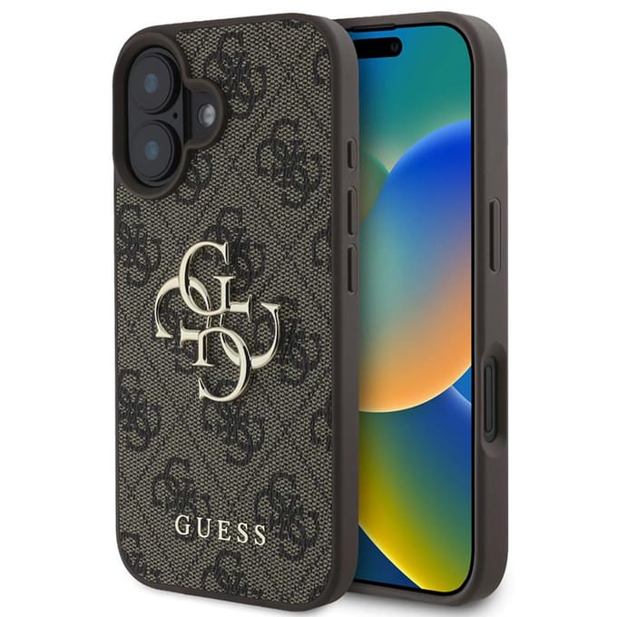 Guess 4G Metal Logo Backcover voor de Apple iPhone 16 - Bruin