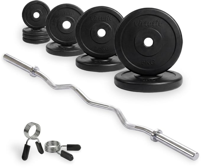 VirtuFit Rubberen Halterset - EZ Curlstang - Veerclip - 30 mm - 25 kg