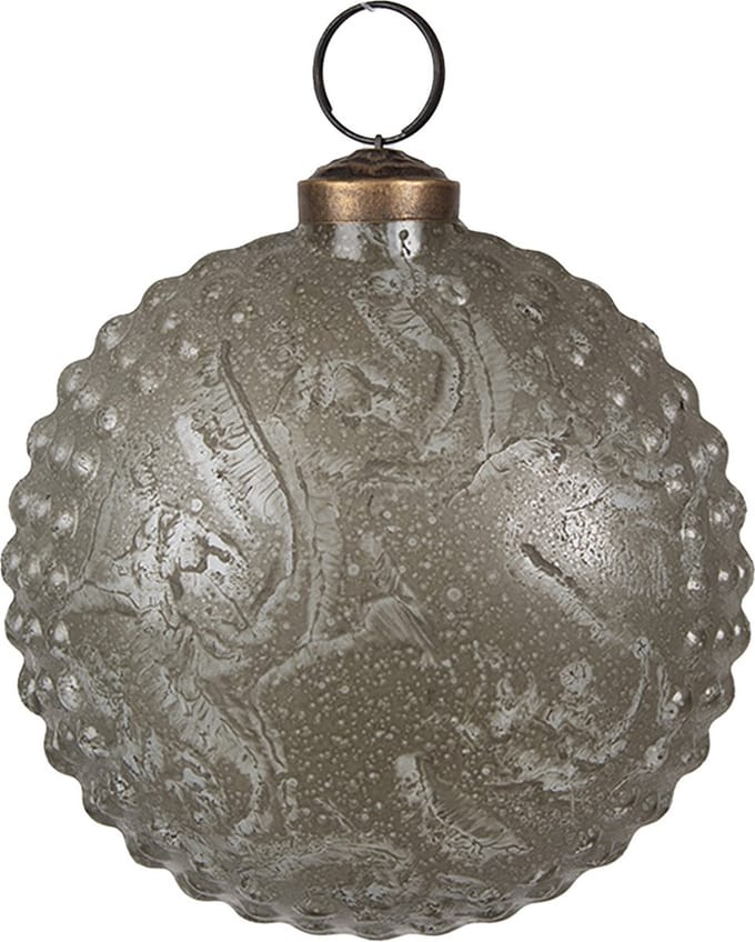 Clayre & Eef Kerstbal Overig Ø 10x5x10 cm Grijs Glas Kerstballen