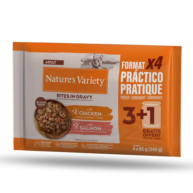 Nature's Variety Bites in Saus 44 x 85 g  - Met Kip en Zalm