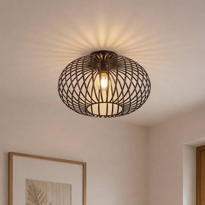 Lindby - plafondlamp - 1licht - Staal - H: 25.5 cm - E27 - zwart, geborsteld koper