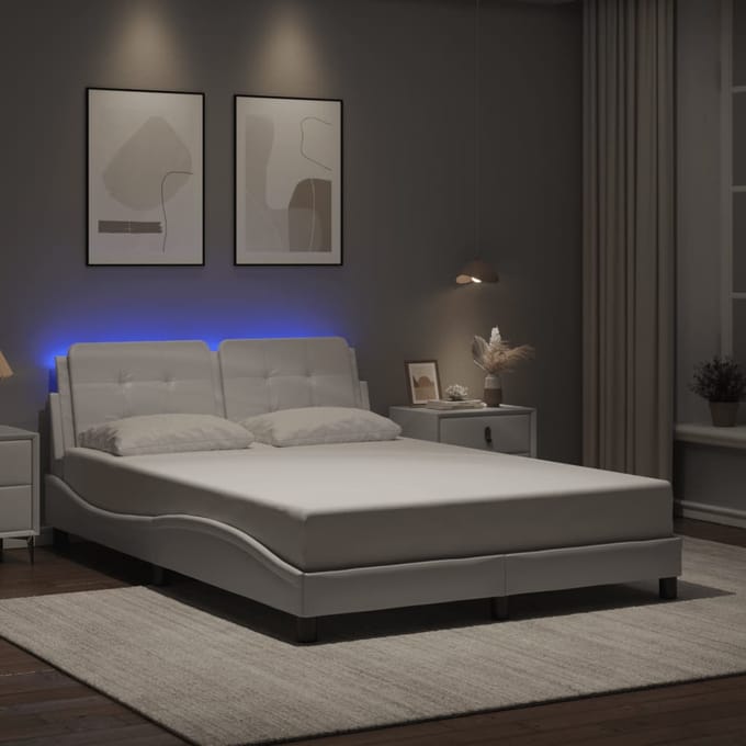 vidaXL - Bedframe - met - LED - zonder - matras - "Zadar" - wit - 120x200 - cm