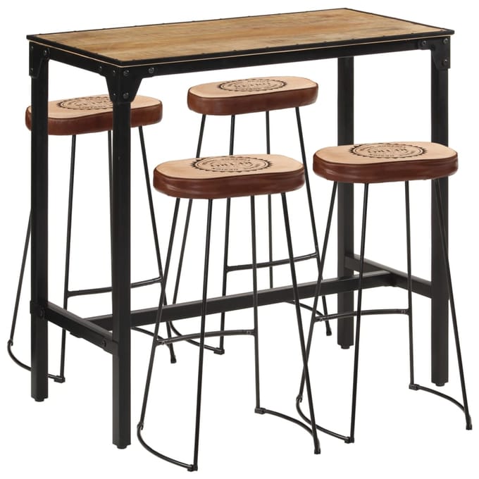 vidaXL - 5-delige - Barset - massief - ruw - mangohout - en - metaal