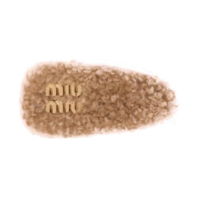 Miu Miu Logo Design Leer Metaal Schapenvacht Haarclip Damesaccessoires Bruin 5IF092_2F7T_F098L Basic Packaging-Box Not Included,F,Brown