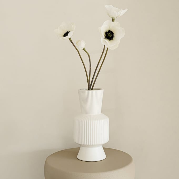 Indore Home - Vaas Boho - Bloemenvaas - Vaas Ribbel - Woonkamer decoratie - Vaas Wit - 21cm