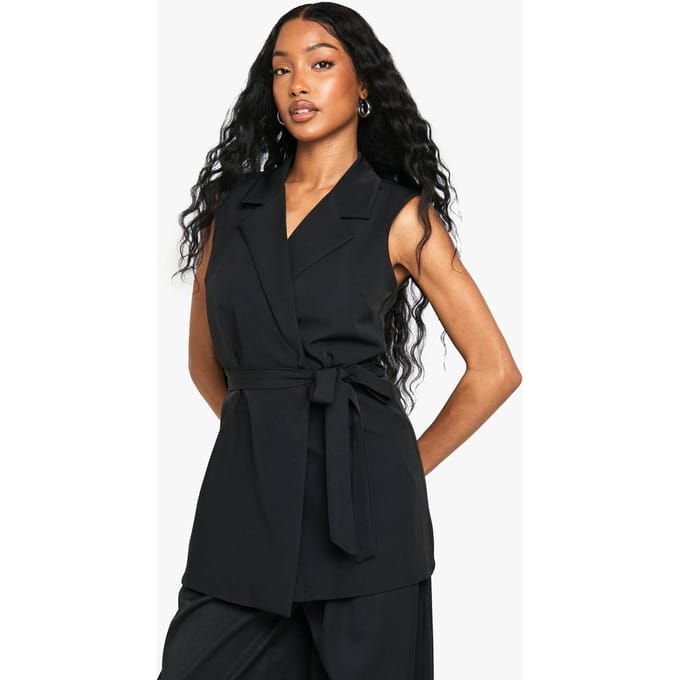 boohoo Dames Gilet met tailleband en schoudervulling | Zwart | Maat: 36