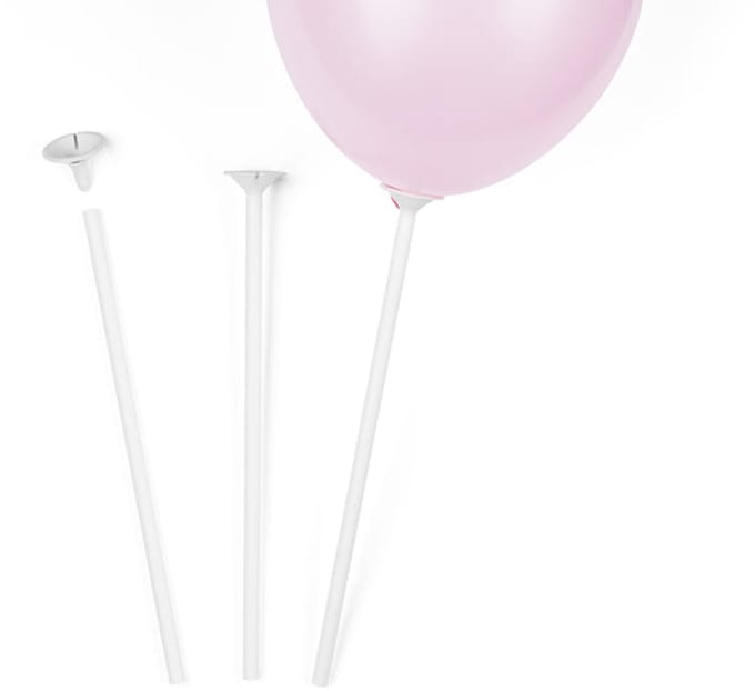 10 witte ballonstokjes met houder 30 cm