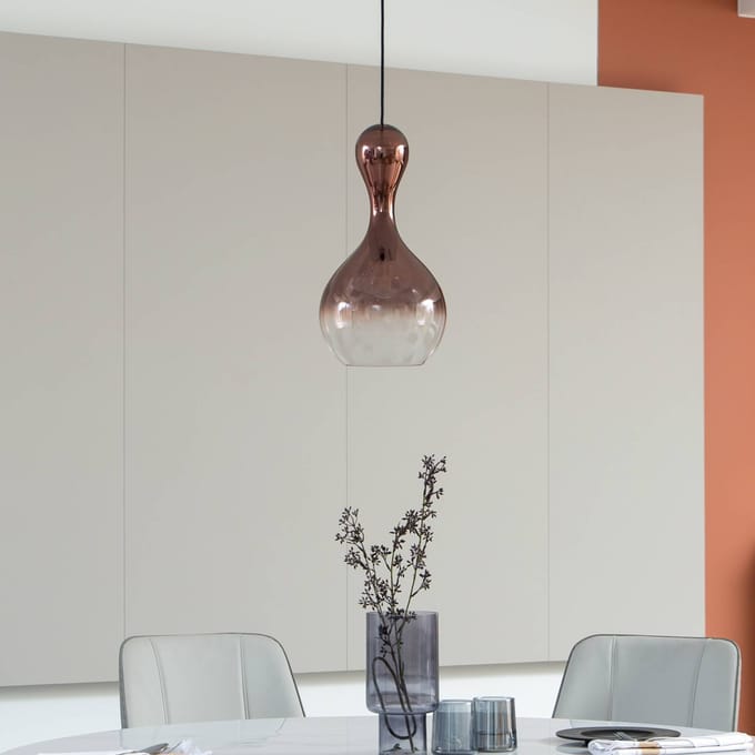 Lucande hanglamp Lyrisa, 1-lamp, koperkleurig, glas, 22cm