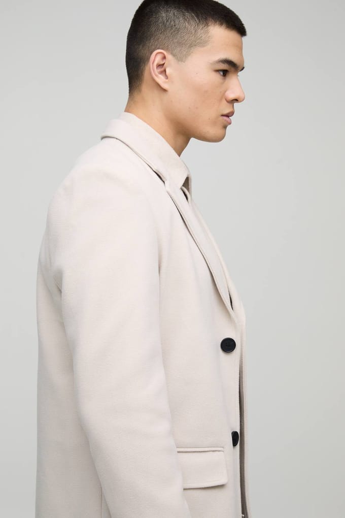 Single Breasted Wool Look Overcoat in Beige | Size Medium