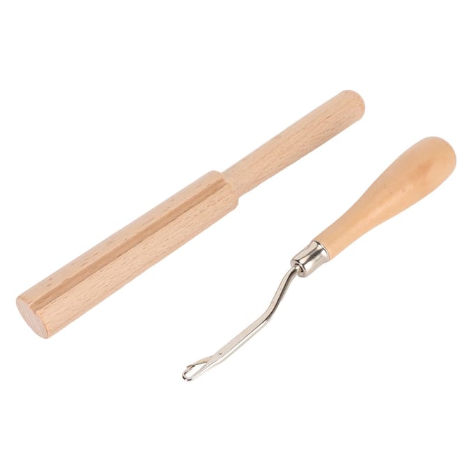 Houten Gebogen Haaknaald Gladde Handgreep Sterk Hout Multifunctioneel Gebogen Haaknaald met Draad beige
