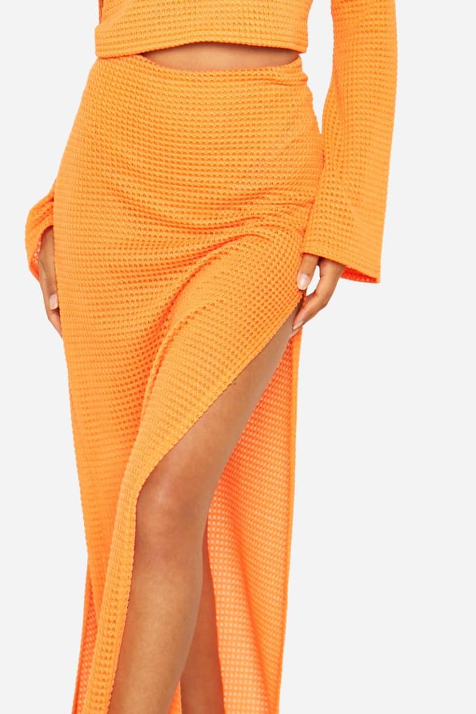 boohoo Dames Gebreide Maxi-rok | Burnt Orange | Maat: 38