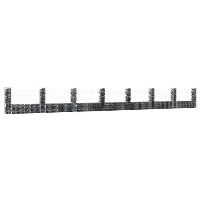 vidaXL - Schanskorf - U-vormig - met - 8 - palen - 860x20x100 - cm - ijzer