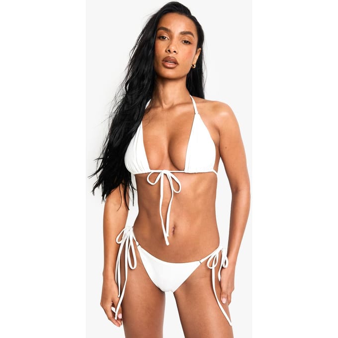boohoo Dames Petite Swimwear Essentials Tie Side Brief | Wit | Maat: 44
