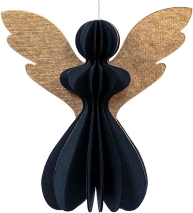 Handgemaakt papieren engel zwart - 17,5 cm