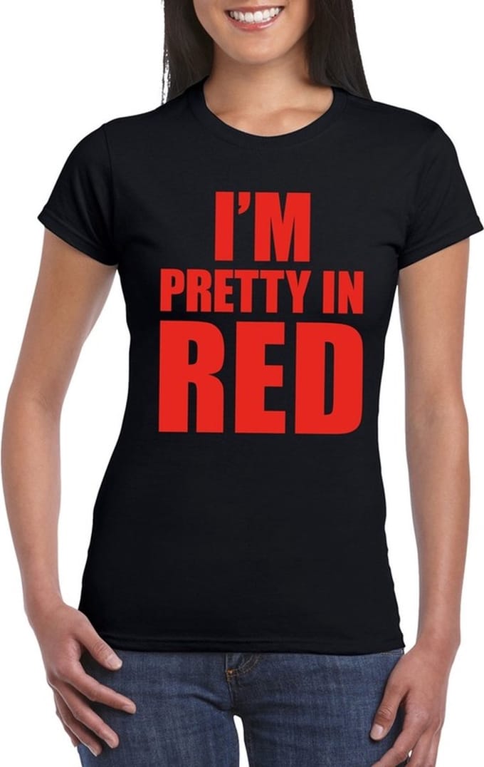I'm pretty in red t-shirt zwart dames XL