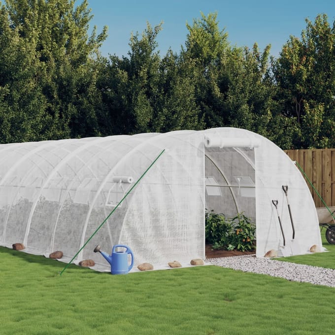 vidaXL - Tuinkas - met - stalen - frame - 56 - m² - 14x4x2 - m - wit