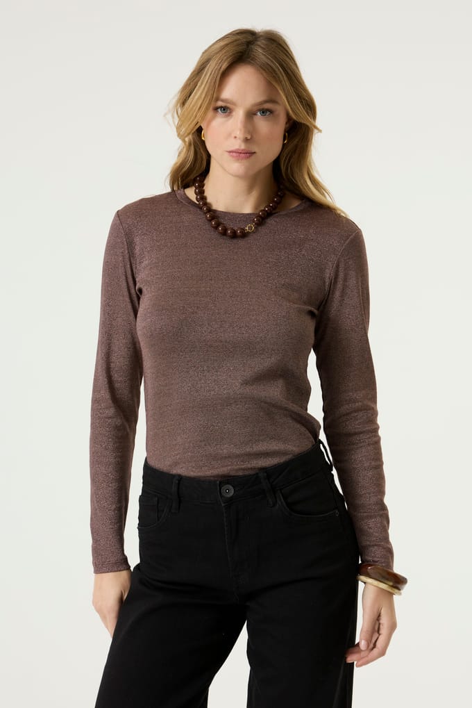 GARCIA Dames Effen T-shirt Bruin Lange mouw