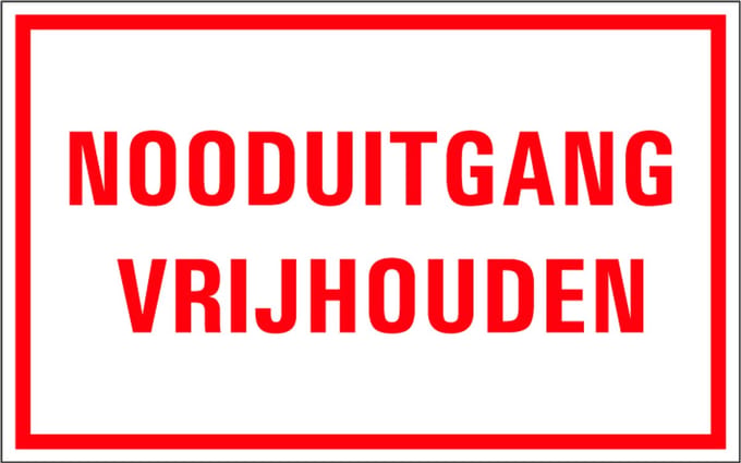 Nooduitgang vrijhouden tekststicker 320 x 200 mm