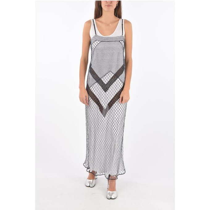 MM1 mesh maxi-jurk met onderrok aan de binnenkant in blauw