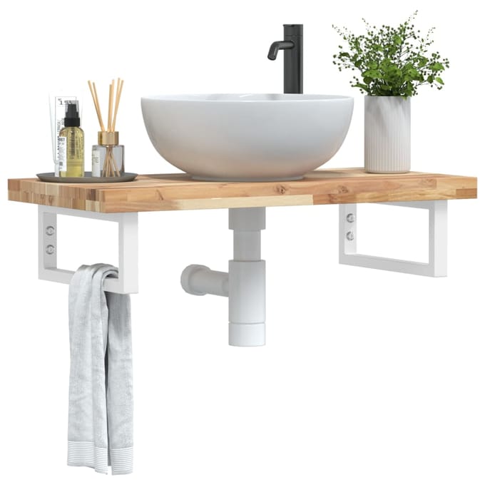 vidaXL - Badkamer - wandschap - staal - en - massief - acaciahout