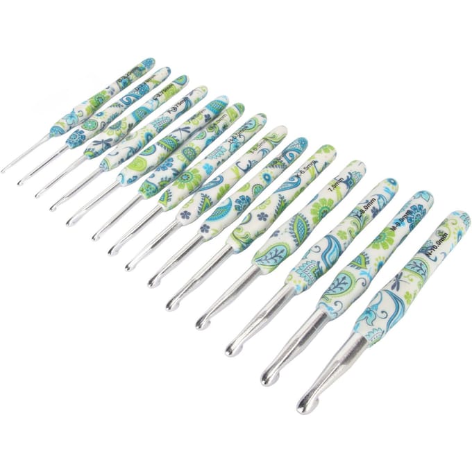 Ensemble de 14 crochets de 2,25 à 10 mm Manche ergonomique Lissage Aluminium Ensemble d'aiguilles à crochet pour white