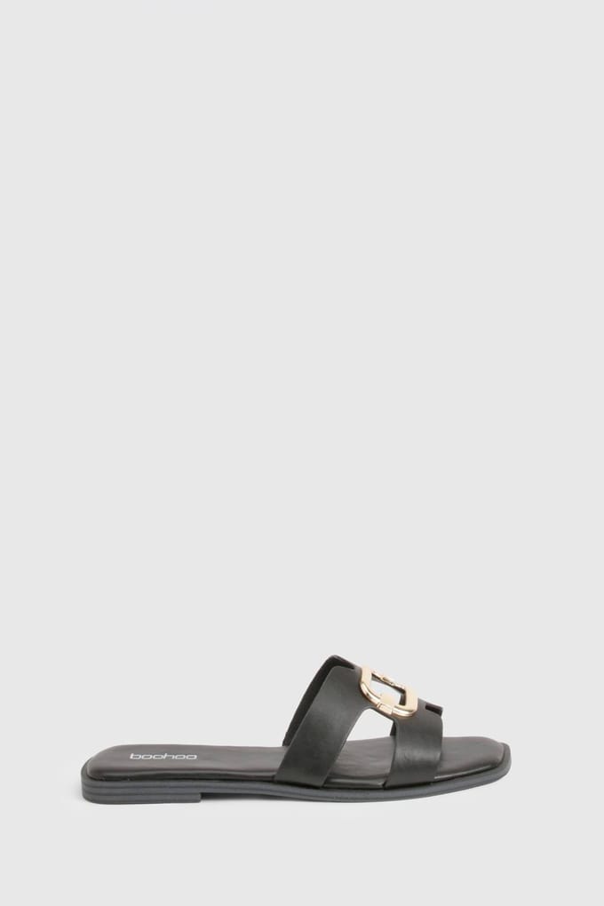 boohoo Dames Metal Trim Cutout Sandals | Black | Maat: 4