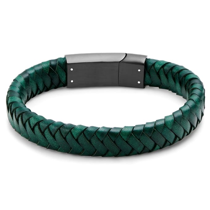 Groene Gevlochten Leren Armband