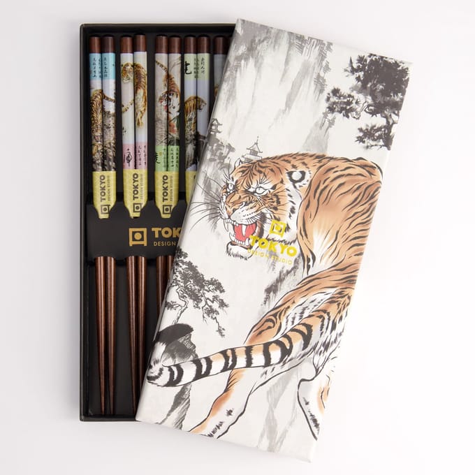 Tokyo Design Studio - Chopsticks Set - Eetstokjes - 5 paar - Tijger - 22,5 cm