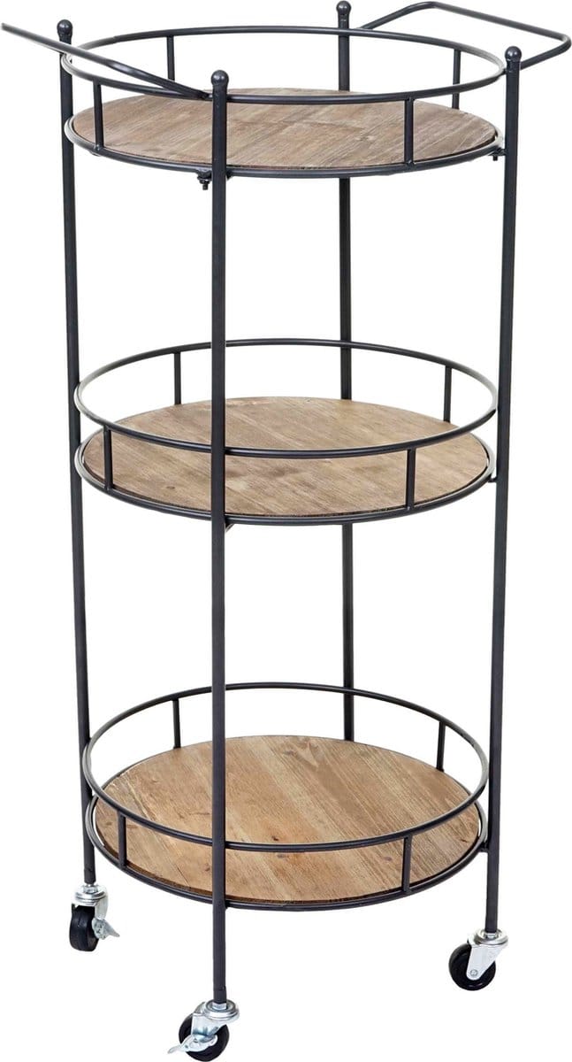 Serveerwagen MCW-A43, bartrolley theetrolley, massief vintage dennenhout 100x50x43cm