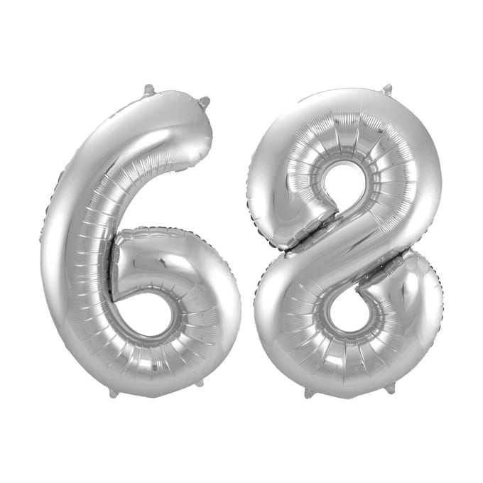 Folieballon 68 jaar - Zilver - 86 cm