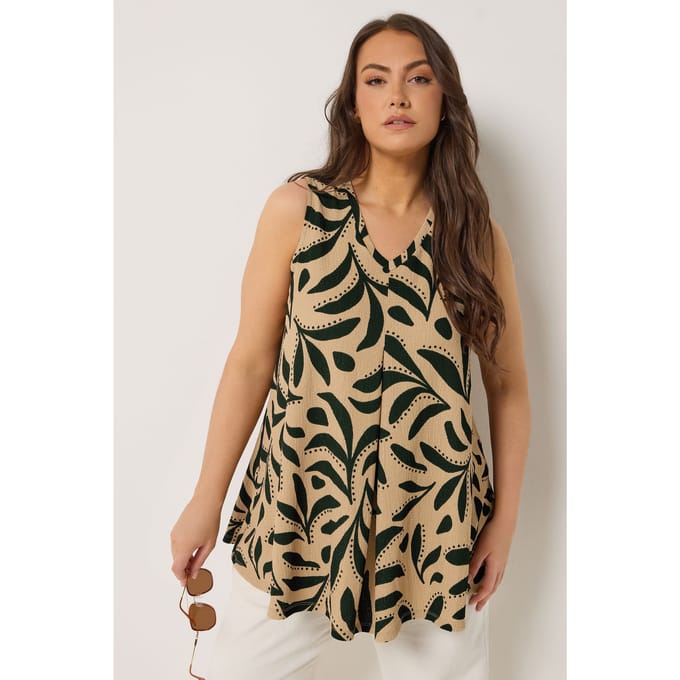 Yours Naturelbruine Abstracte Bladplooien Voorzijde Vesttop Size 46