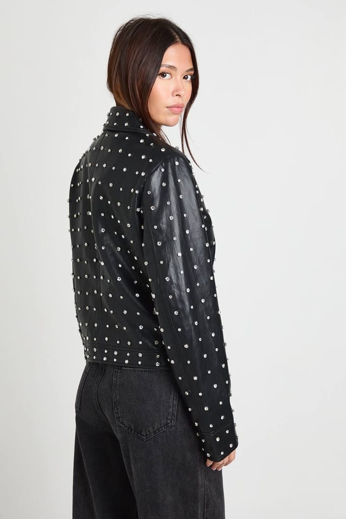 boohoo Dames Super Zachte Premium Kunstleren Diamante Jas | Black | Maat: 8