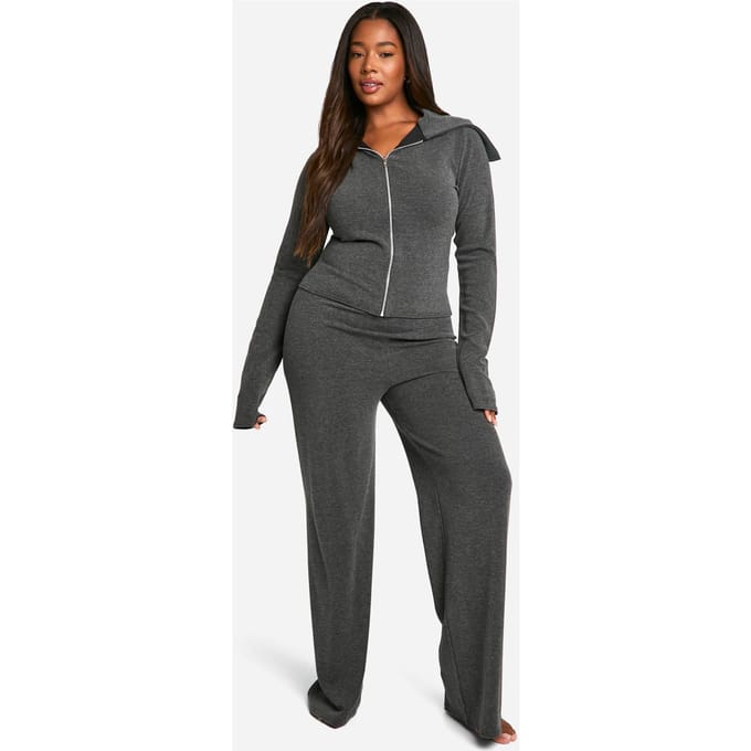 boohoo Dames Plus Two Tone Zip Top & Trouser Lounge Set | Grey | Maat: 28