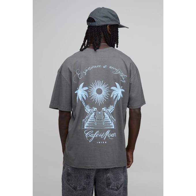 Oversized T-shirt Met Cafe Del Mar Palmboom Licentie Print | Charcoal | Size Medium