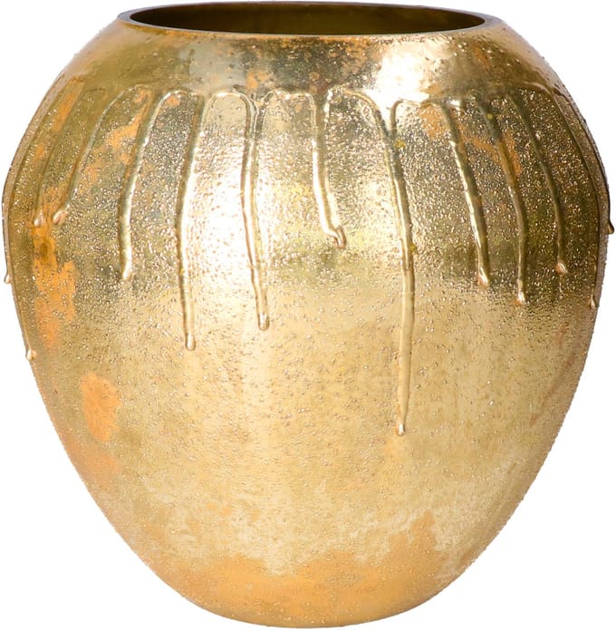 Mega Collections Vaas Oman Drip - goud - glas - druip effect - D26 x H26 cm - bloemenvaas
