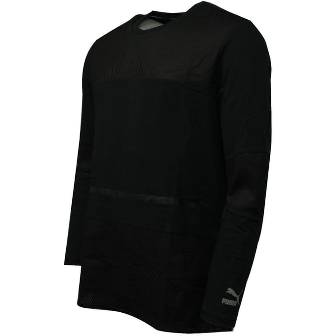 Puma Evo Bball Heren Dry Cell Lange Mouw Tee Top Zwart Mesh 571643 01 A8C
