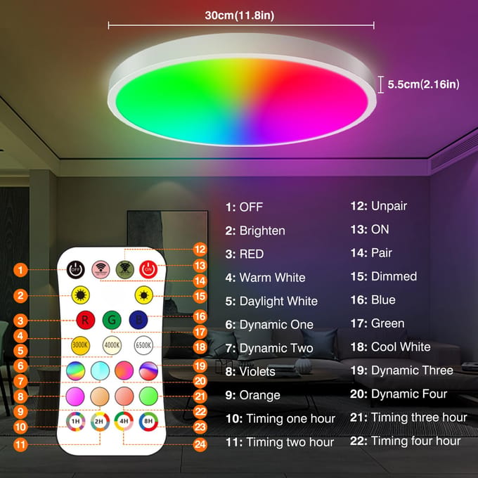 Een C110-120V 24W Intelligente 84LEDs Plafondlamp BT/ Draadloos Verbonden Modus Tuya Telefoon App & US Plug red