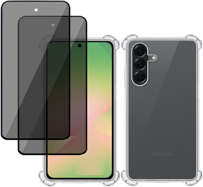 TechNow Hoesje + 2x Privé Screenprotector geschikt voor Samsung A36 – Privacy Tempered Glass - Case Transparant