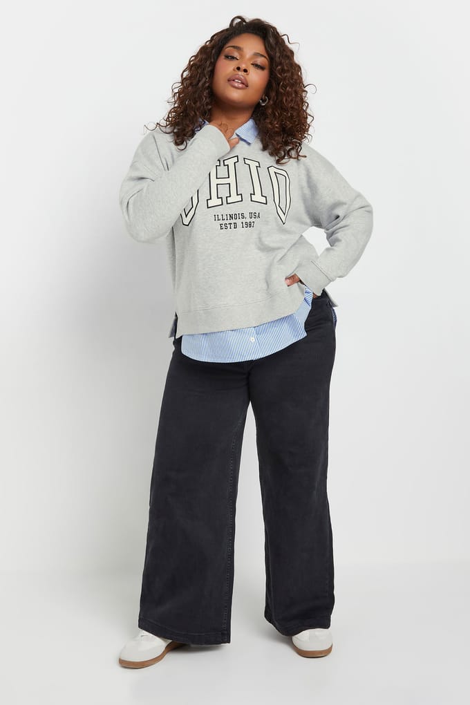 Yours 2In1 Sweatshirt Met 'Ohio' Slogan In Grijs Size 44