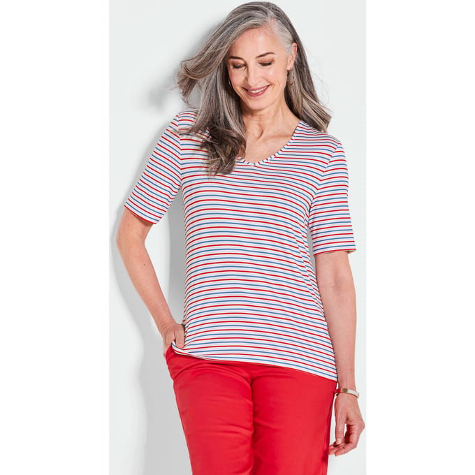 Goldner Gestreepte shirt Maritieme streepjeslook met V-hals