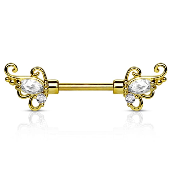 Tepelpiercing sier met steen 1.6x12 - goud - LMPiercings