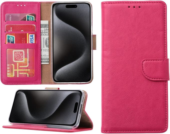 Hoesje geschikt voor iPhone 15 Pro - Bookcase - Pasjeshouder - Kunstleer - Roze