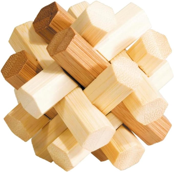Houten Puzzel - Logica Spel - Kind Ontwikkeling - Dubbele Knoop Ontwerp - 9x8.5x9 cm