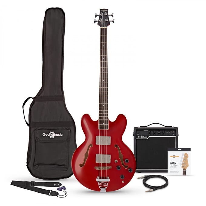 San Francisco Semi-akoestische Basgitaar + V15B Versterker, Wine Red